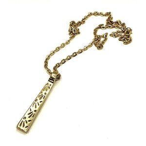 Broken Pucci Era Gold-Tone Vintage 1970's Long Pendant Necklace With Floral Cuto